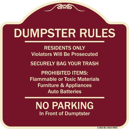 Signmission Designer Series-Residents Only Violators Prosecuted Bag Your Trash No Parking A-DES-BU-1818-9895